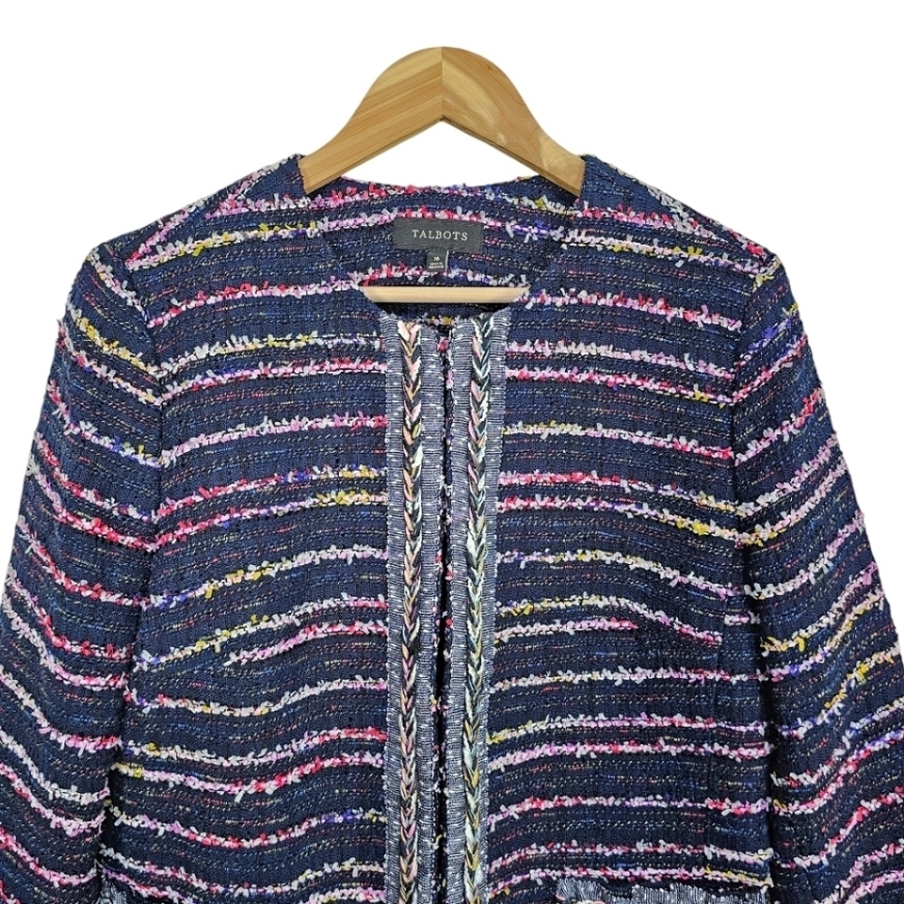 Talbots Fringe Tweed Blazer Jacket 16 Women Black Rainbow Career Business Casual - Picture 7 of 13